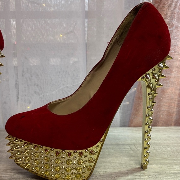 Kush Kouture Red Spiked Platform Heels Size: 7 - Picture 12 of 12